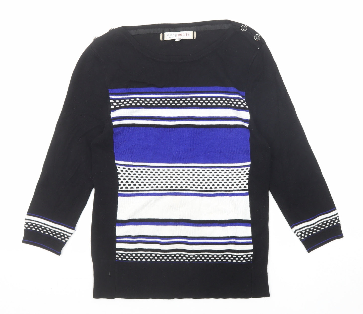 Principles Womens Black Round Neck Striped Viscose Pullover Jumper Size 10