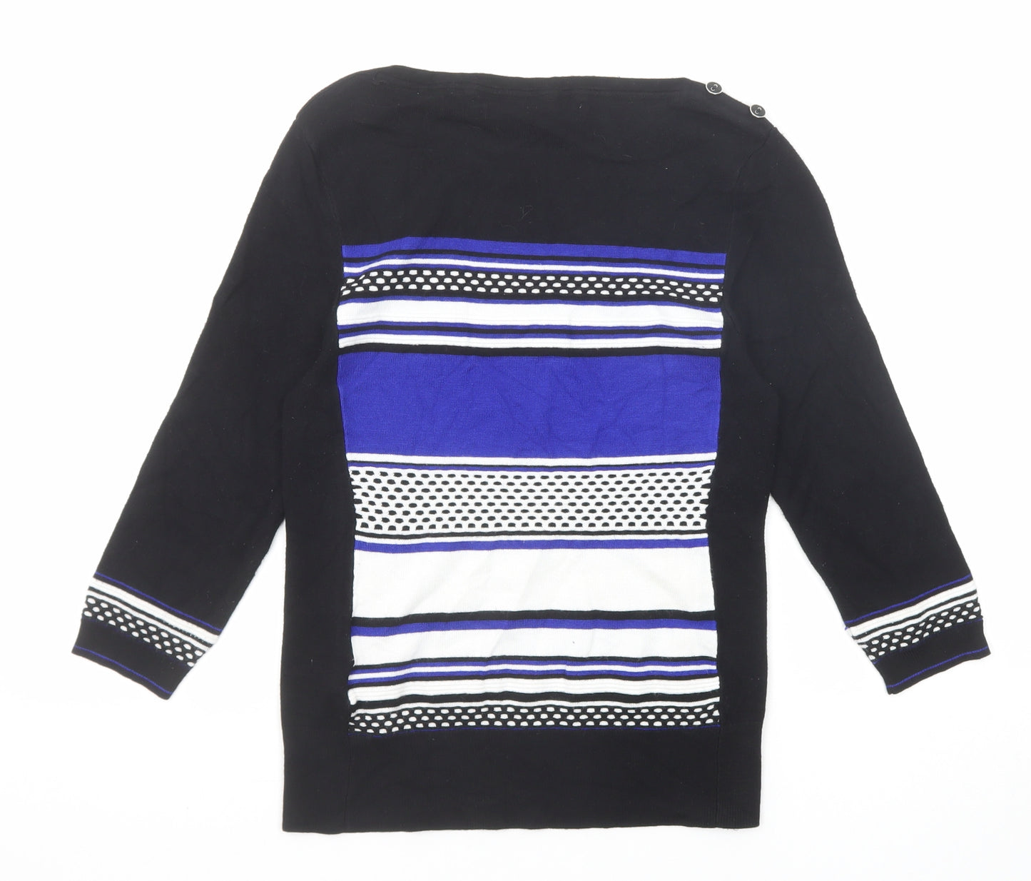 Principles Womens Black Round Neck Striped Viscose Pullover Jumper Size 10