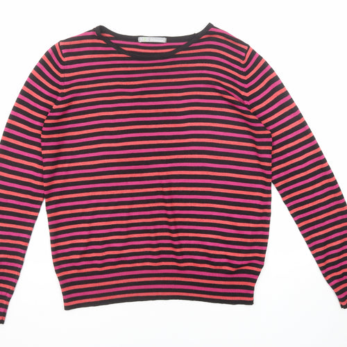 Marks and Spencer Womens Multicoloured Round Neck Striped Acrylic Pullover Jumper Size 14