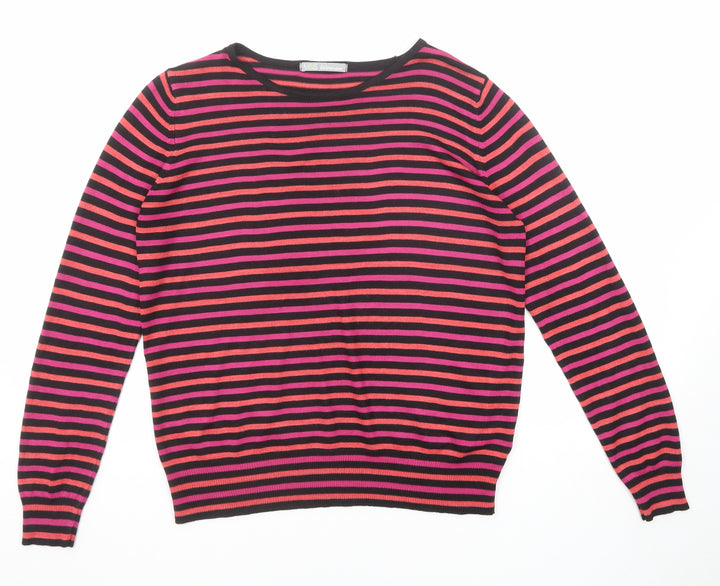 Marks and Spencer Womens Multicoloured Round Neck Striped Acrylic Pullover Jumper Size 14