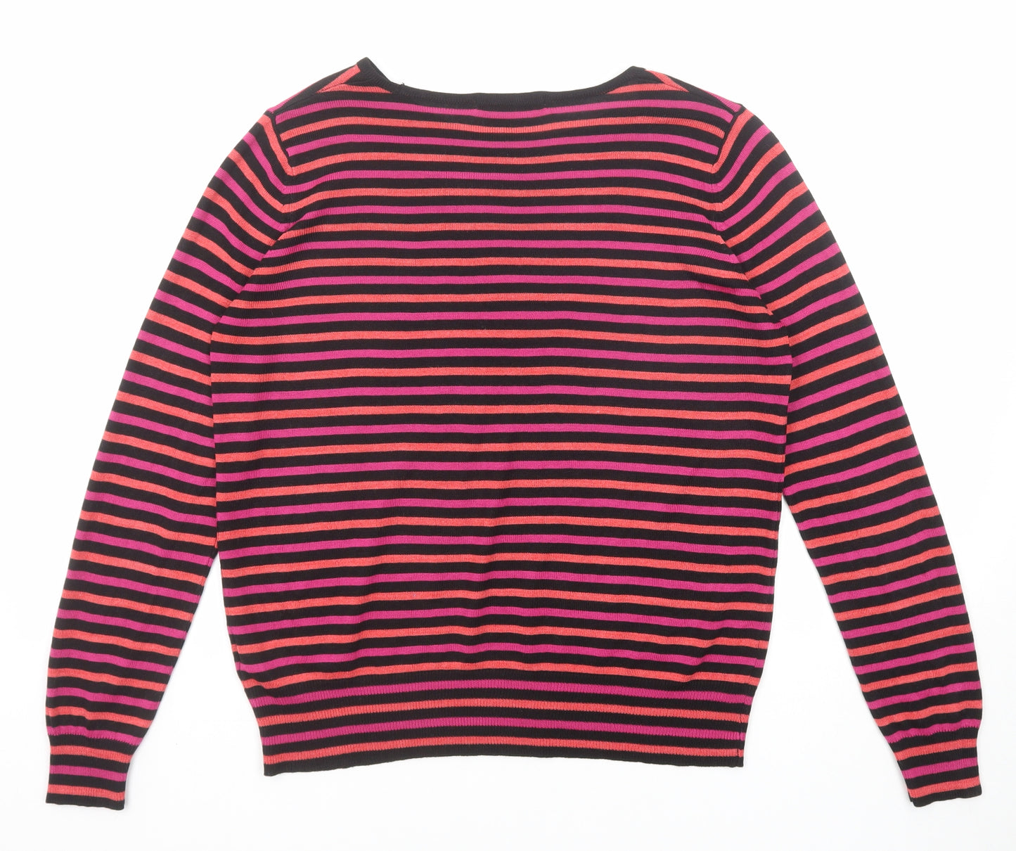 Marks and Spencer Womens Multicoloured Round Neck Striped Acrylic Pullover Jumper Size 14