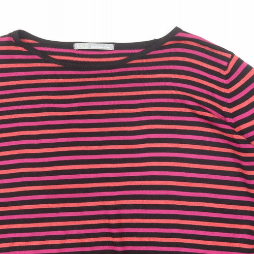 Marks and Spencer Womens Multicoloured Round Neck Striped Acrylic Pullover Jumper Size 14