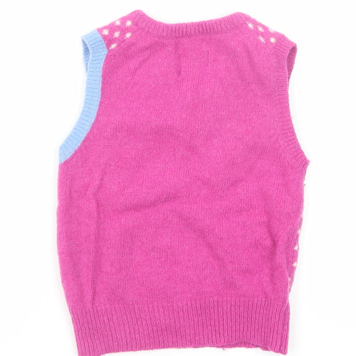 Joules Girls Pink V-Neck Geometric Cotton Pullover Jumper Size 4 Years Pullover