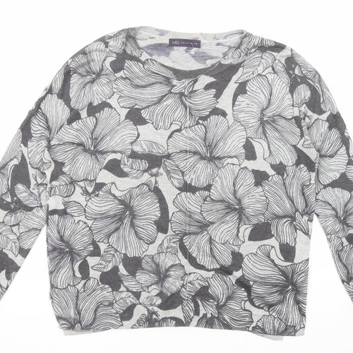 Marks and Spencer Womens Grey Round Neck Floral Acrylic Pullover Jumper Size L