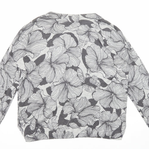 Marks and Spencer Womens Grey Round Neck Floral Acrylic Pullover Jumper Size L