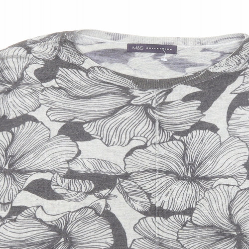 Marks and Spencer Womens Grey Round Neck Floral Acrylic Pullover Jumper Size L