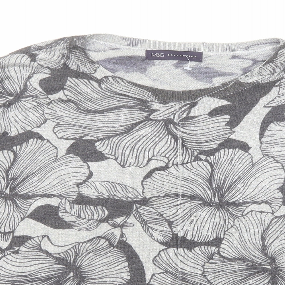 Marks and Spencer Womens Grey Round Neck Floral Acrylic Pullover Jumper Size L