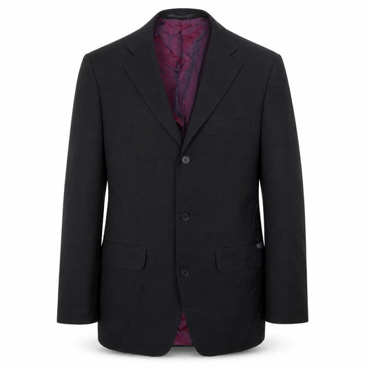 Front view of Evolution men’s black polyester jacket suit jacket, size 36, regular