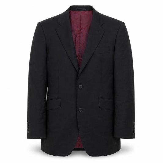 Front view of Evolution men’s black polyester jacket suit jacket, size 38, regular