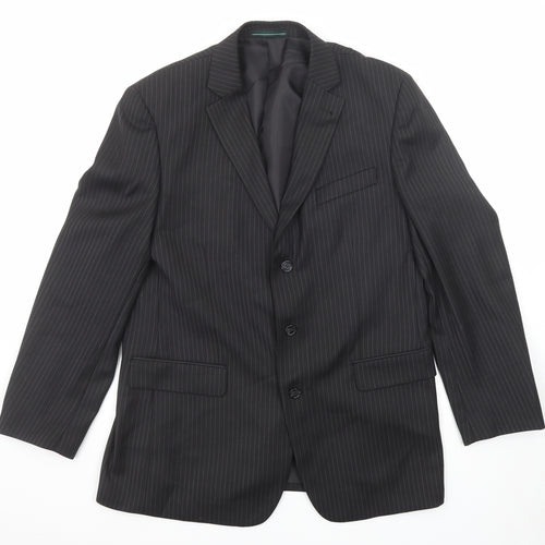 Greenwoods Mens Black Striped Polyester Jacket Suit Jacket Size 42 Regular