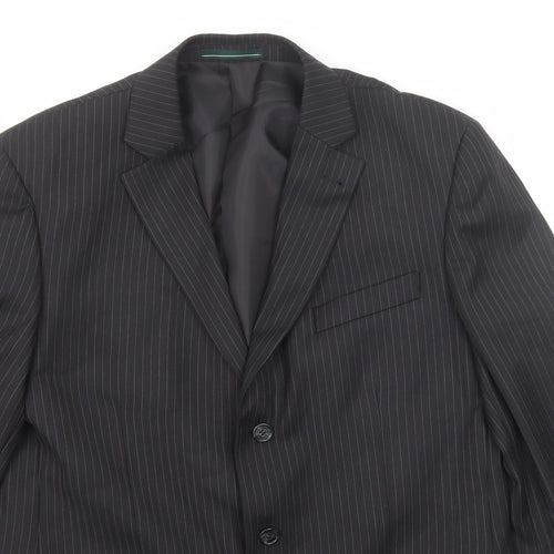Greenwoods Mens Black Striped Polyester Jacket Suit Jacket Size 42 Regular