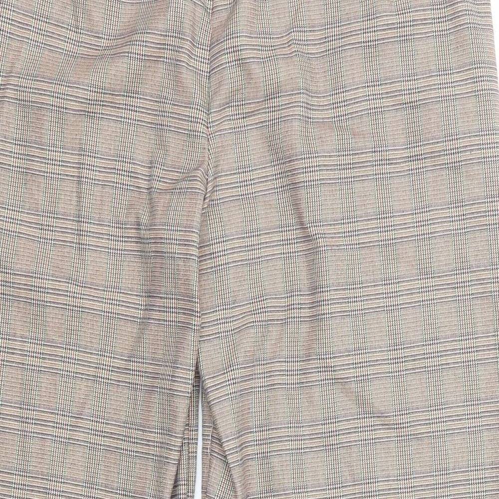 Marks and Spencer Womens Brown Plaid Polyester Trousers Size 14 Regular Zip