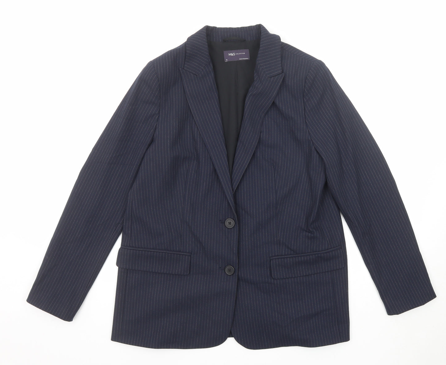 Marks and Spencer Womens Blue Pinstripe Polyester Jacket Suit Jacket Size 12