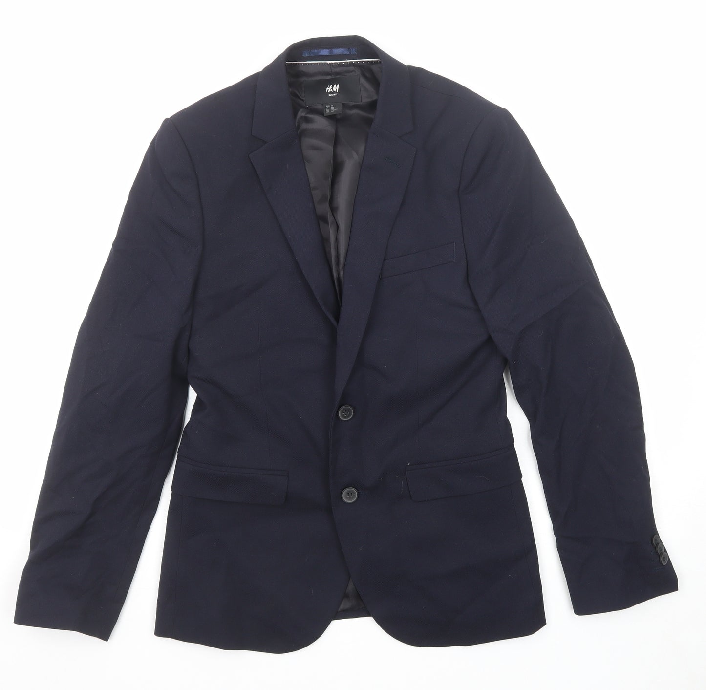 H&M Womens Blue Polyester Jacket Suit Jacket Size 16