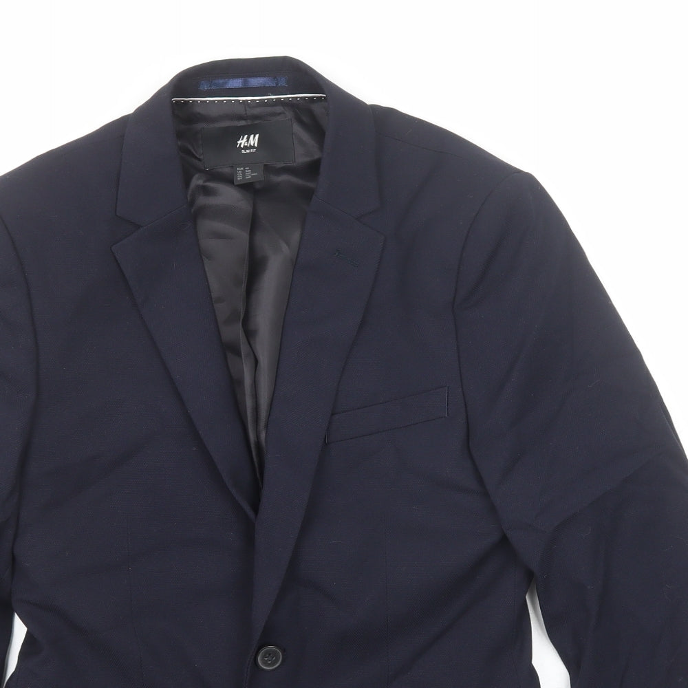 H&M Womens Blue Polyester Jacket Suit Jacket Size 16