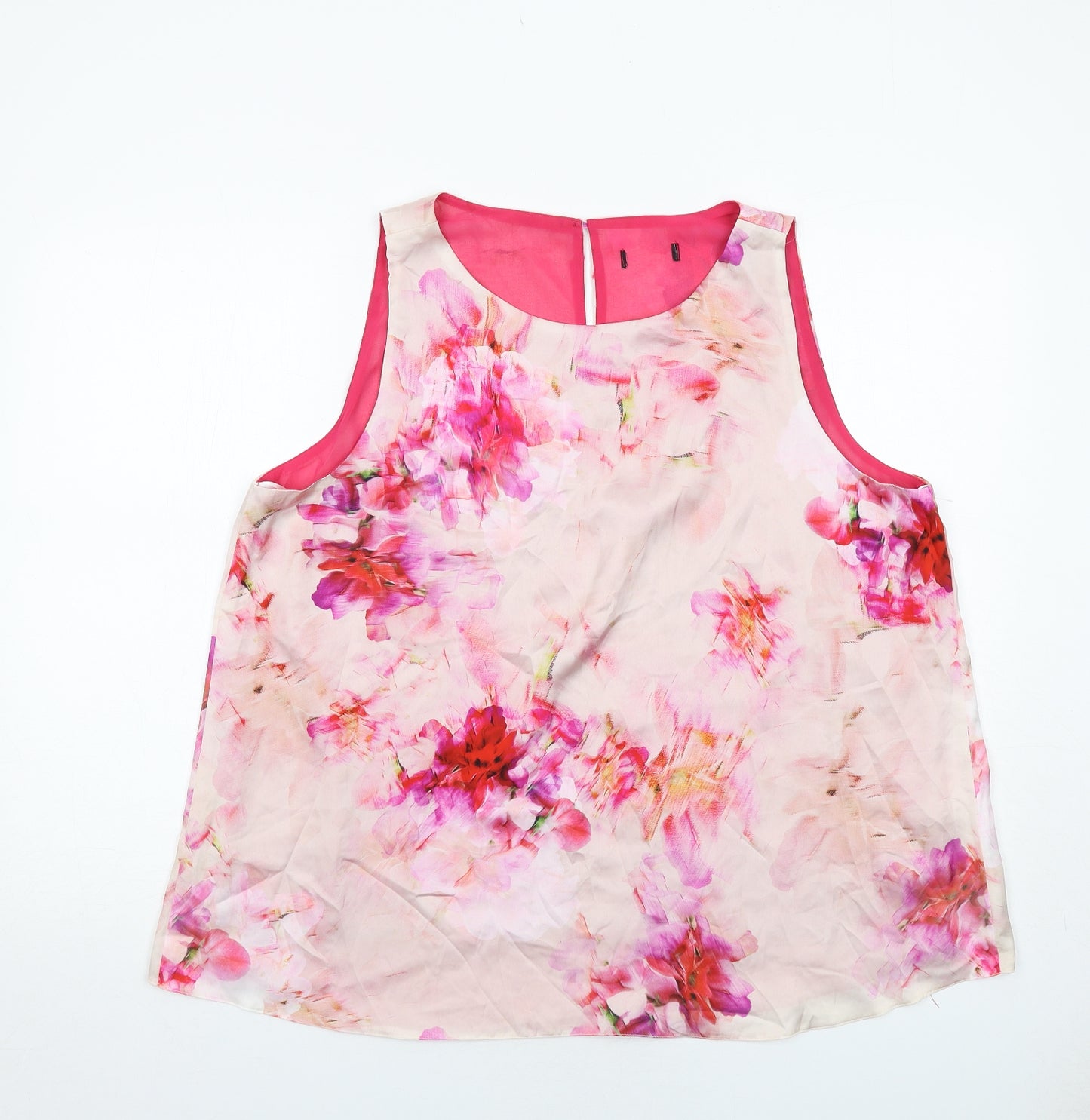 Wallis Womens Pink Floral Polyester Basic Blouse Size L Boat Neck