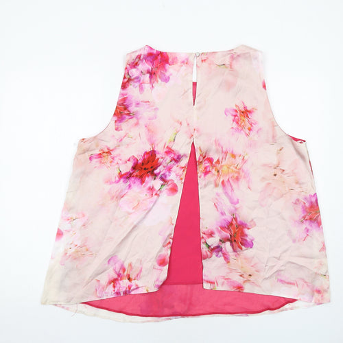 Wallis Womens Pink Floral Polyester Basic Blouse Size L Boat Neck