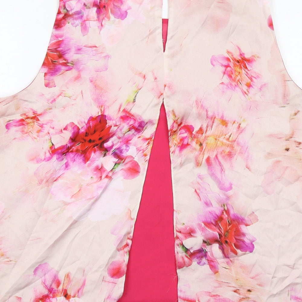 Wallis Womens Pink Floral Polyester Basic Blouse Size L Boat Neck