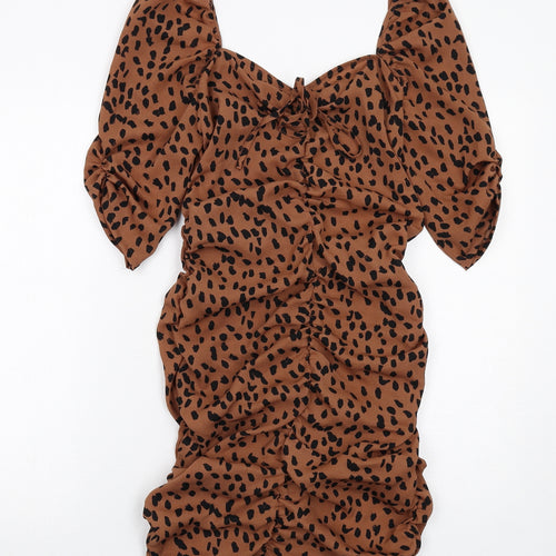 I SAW IT FIRST Womens Brown Geometric Polyester Bodycon Size 10 V-Neck Zip