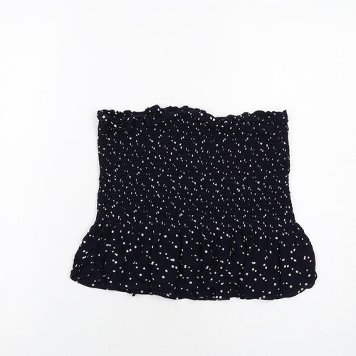 NEXT Womens Blue Polka Dot Viscose Cropped Blouse Size M Square Neck - Strapless Shirred