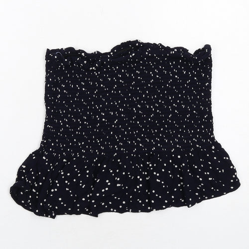 NEXT Womens Blue Polka Dot Viscose Cropped Blouse Size M Square Neck - Strapless Shirred