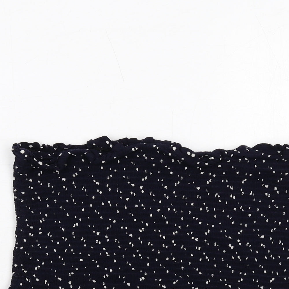 NEXT Womens Blue Polka Dot Viscose Cropped Blouse Size M Square Neck - Strapless Shirred