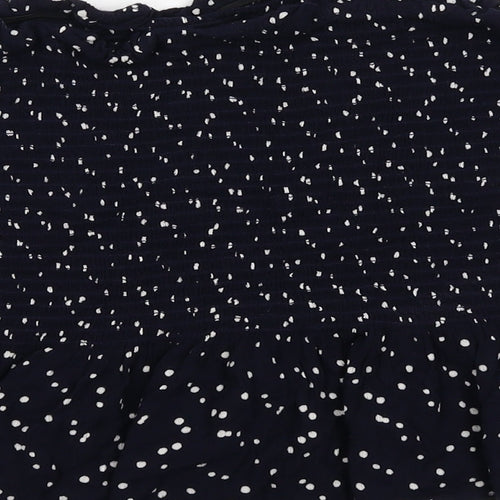 NEXT Womens Blue Polka Dot Viscose Cropped Blouse Size M Square Neck - Strapless Shirred