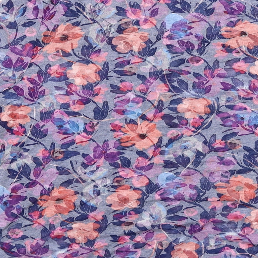 EWM Womens Blue Floral Cotton Basic T-Shirt Size 14 Scoop Neck