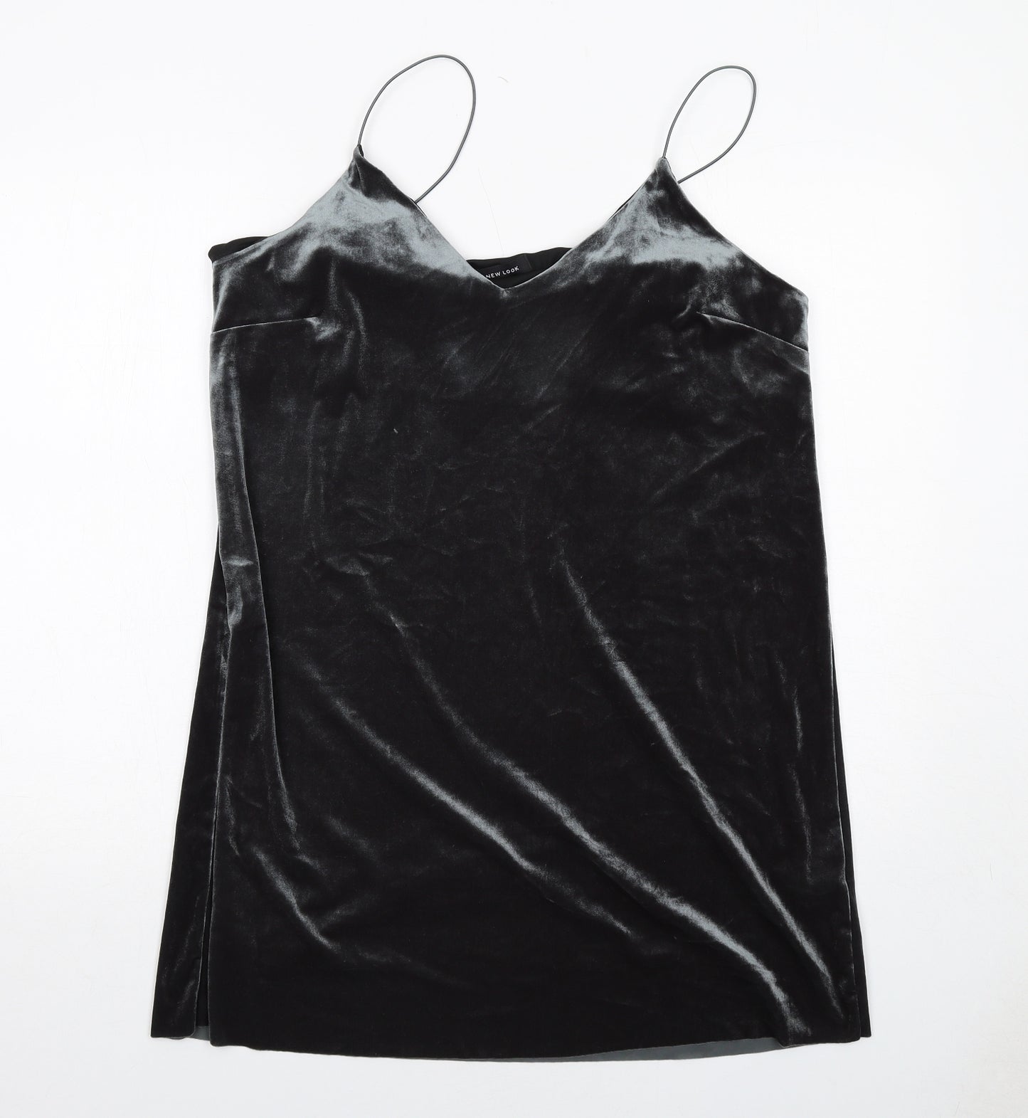 New Look Womens Grey Polyester Slip Dress Size 16 V-Neck Pullover