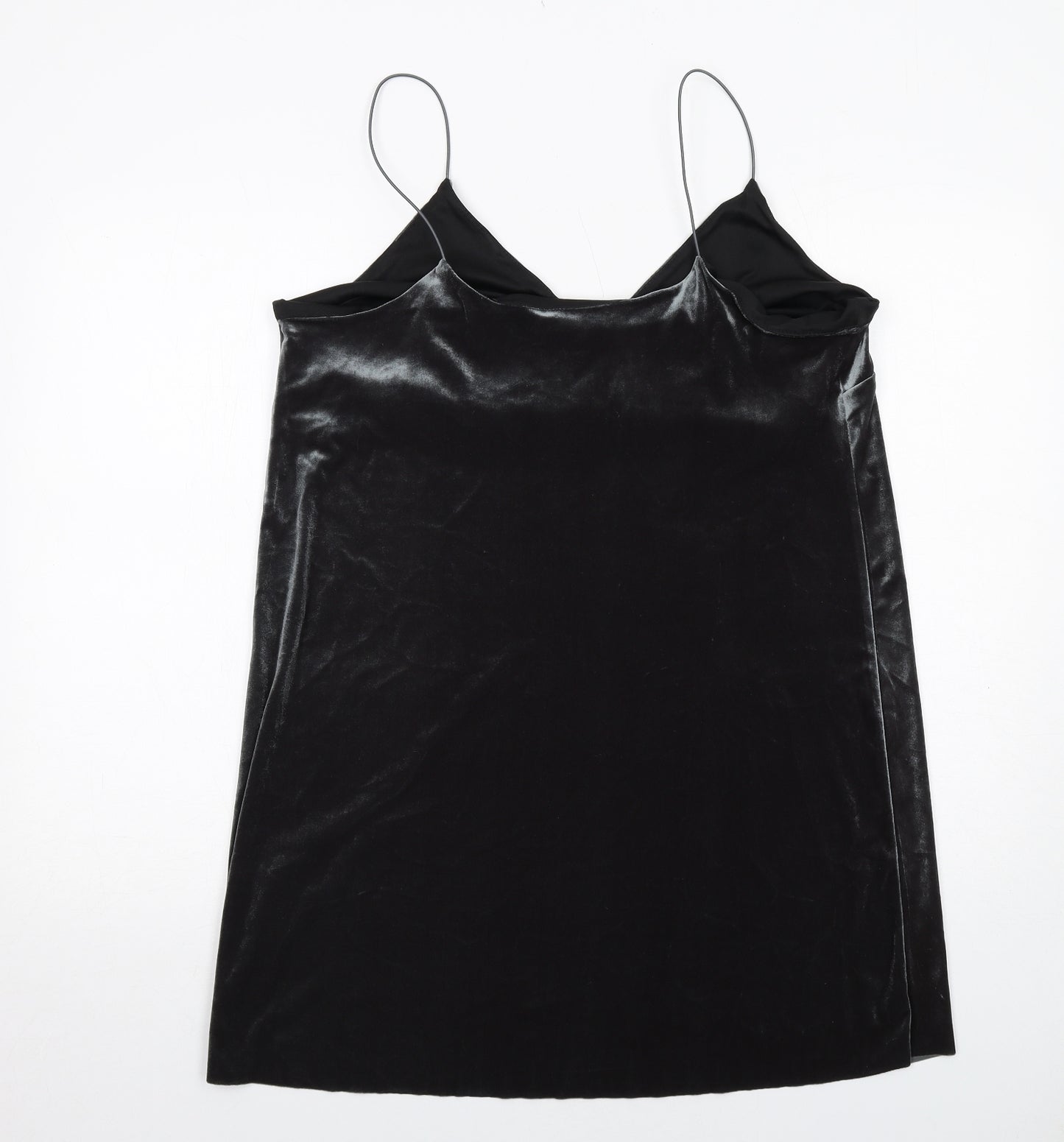 New Look Womens Grey Polyester Slip Dress Size 16 V-Neck Pullover