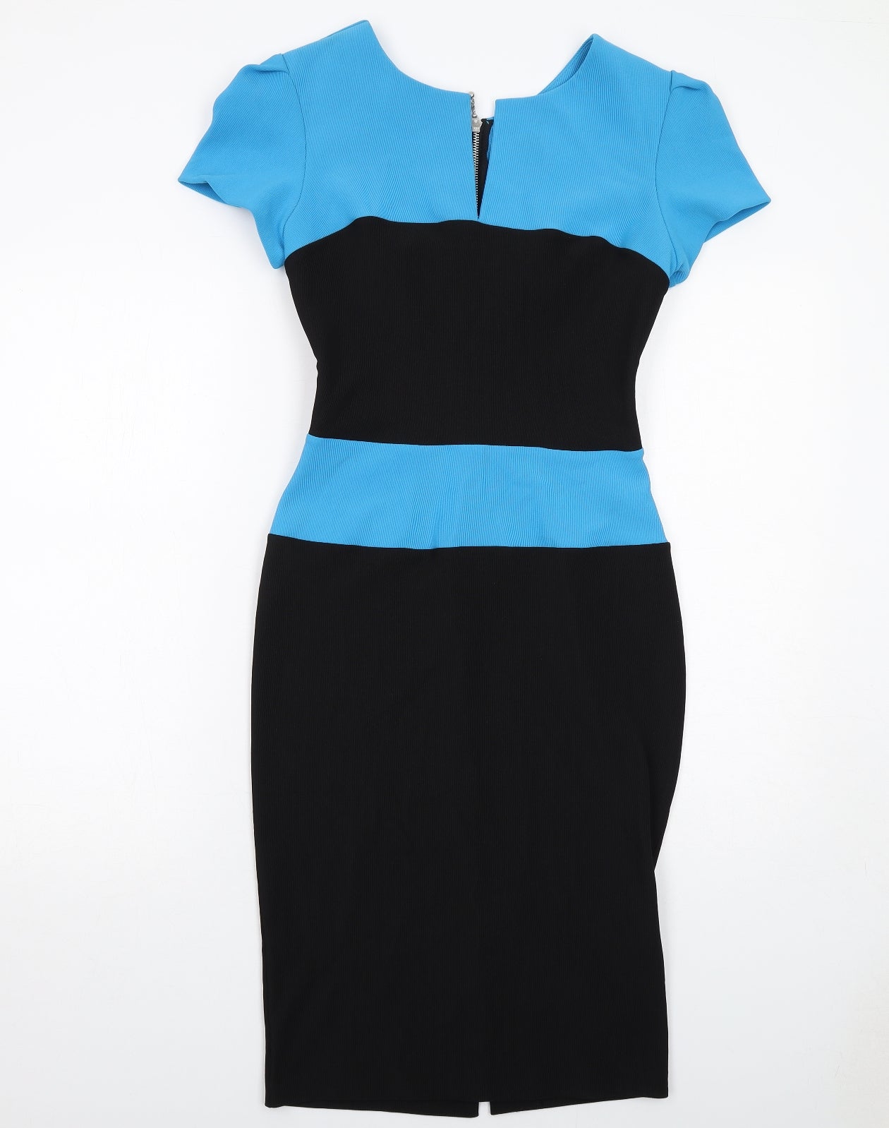 Diva Womens Black Colourblock Viscose Bodycon Size M V-Neck Zip