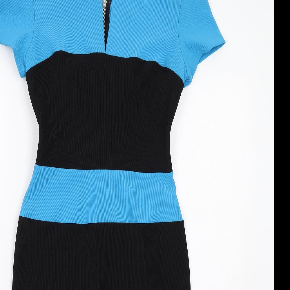 Diva Womens Black Colourblock Viscose Bodycon Size M V-Neck Zip