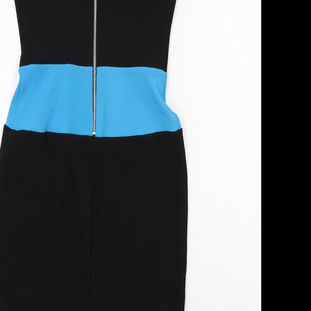 Diva Womens Black Colourblock Viscose Bodycon Size M V-Neck Zip