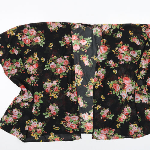 New Look Girls Black Floral Polyester Kimono Blouse Size M V-Neck