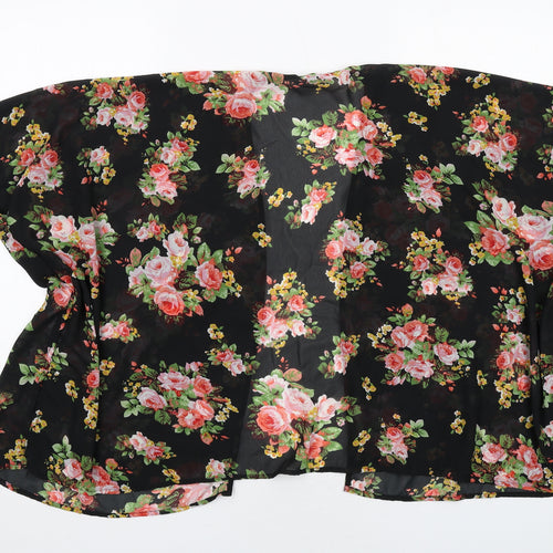New Look Girls Black Floral Polyester Kimono Blouse Size M V-Neck