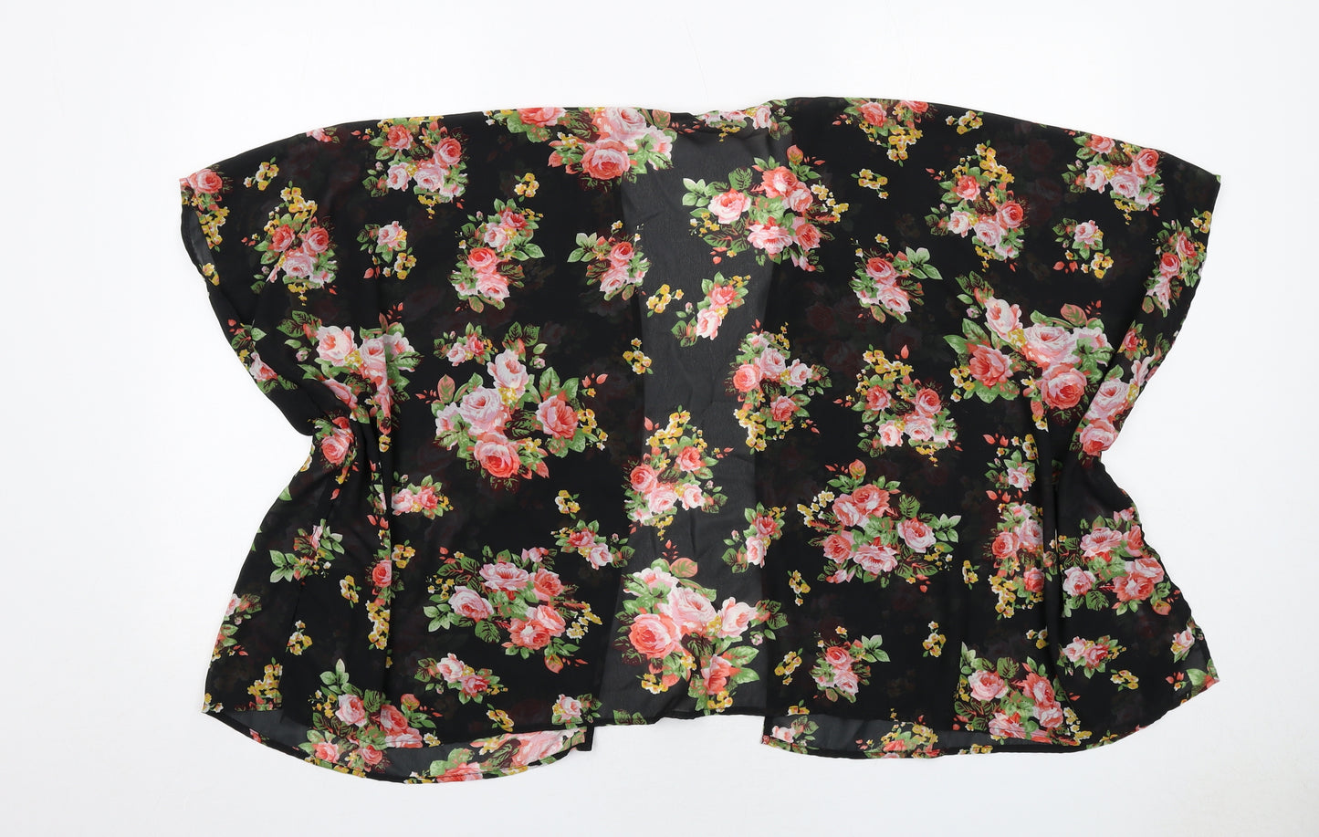 New Look Girls Black Floral Polyester Kimono Blouse Size M V-Neck