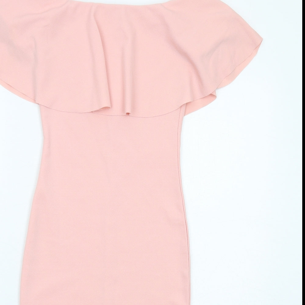 PRETTYLITTLETHING Womens Pink Polyester Bodycon Size 6 Boat Neck Pullover