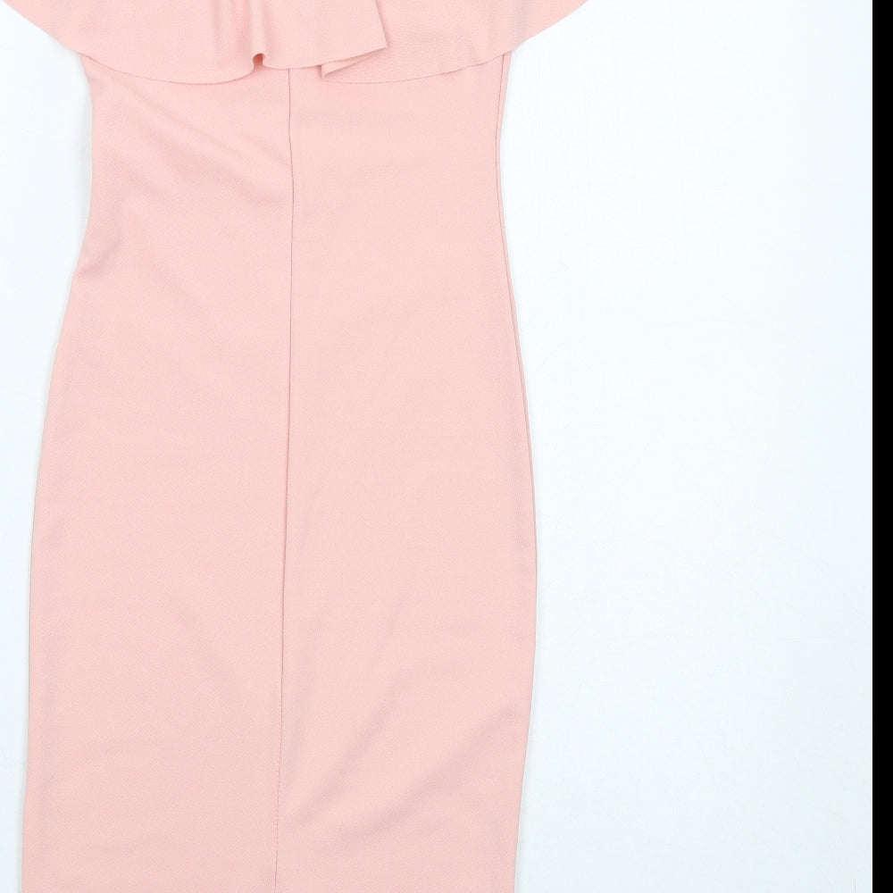 PRETTYLITTLETHING Womens Pink Polyester Bodycon Size 6 Boat Neck Pullover