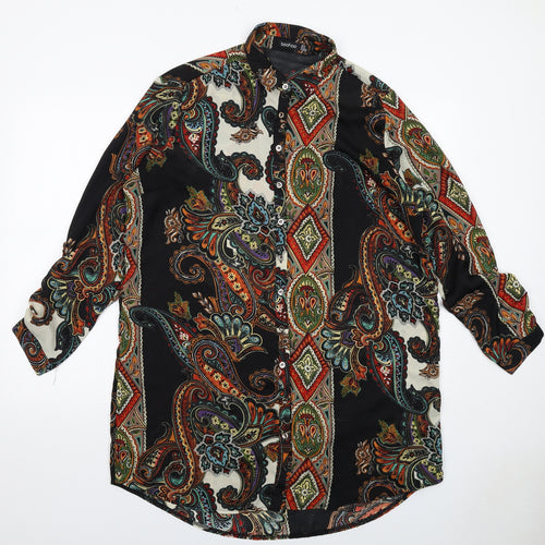 Boohoo Womens Multicoloured Geometric Polyester Shirt Dress Size 16 Collared Button