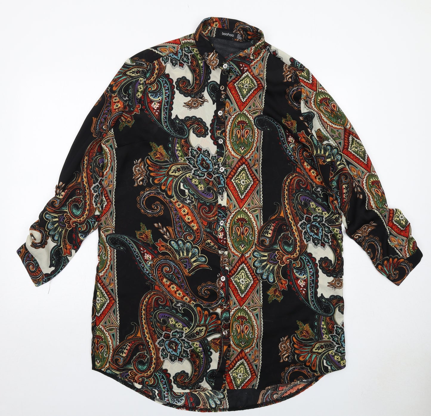 Boohoo Womens Multicoloured Geometric Polyester Shirt Dress Size 16 Collared Button