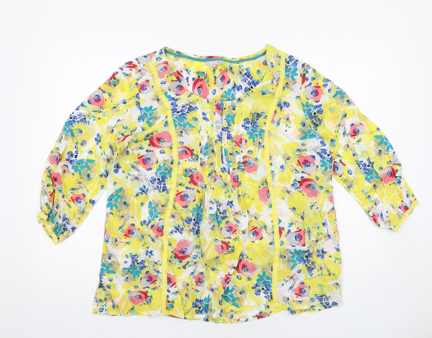 Per Una Womens Yellow Floral Viscose Basic Blouse Size 16 Boat Neck