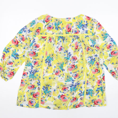 Per Una Womens Yellow Floral Viscose Basic Blouse Size 16 Boat Neck