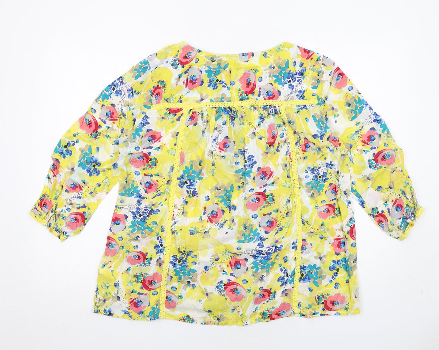 Per Una Womens Yellow Floral Viscose Basic Blouse Size 16 Boat Neck