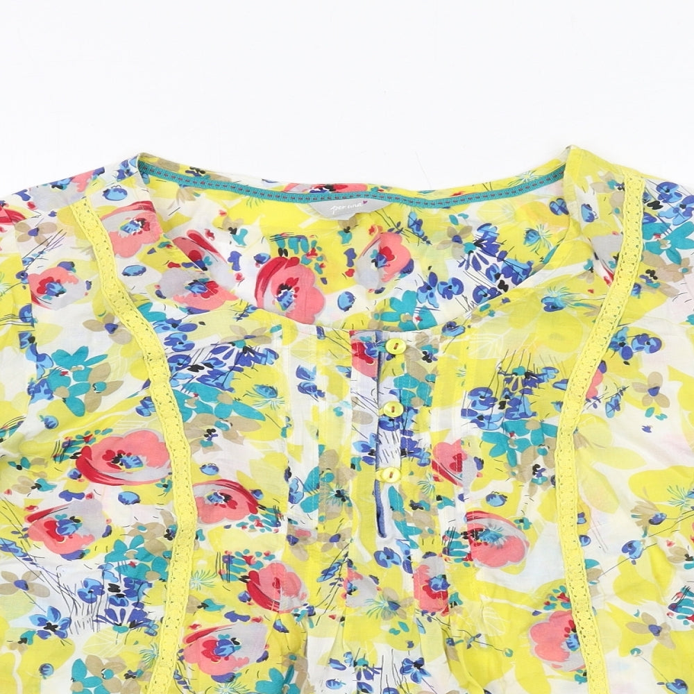 Per Una Womens Yellow Floral Viscose Basic Blouse Size 16 Boat Neck