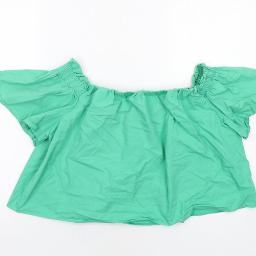 New Look Womens Green Cotton Basic Blouse Size 14 Off the Shoulder