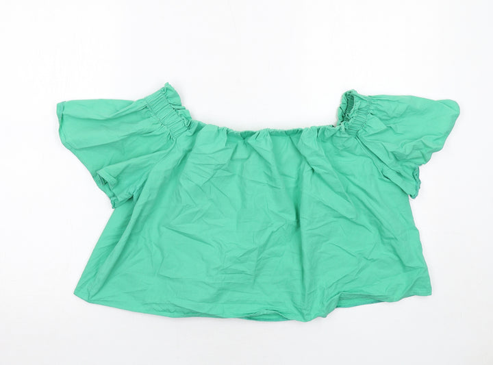 New Look Womens Green Cotton Basic Blouse Size 14 Off the Shoulder
