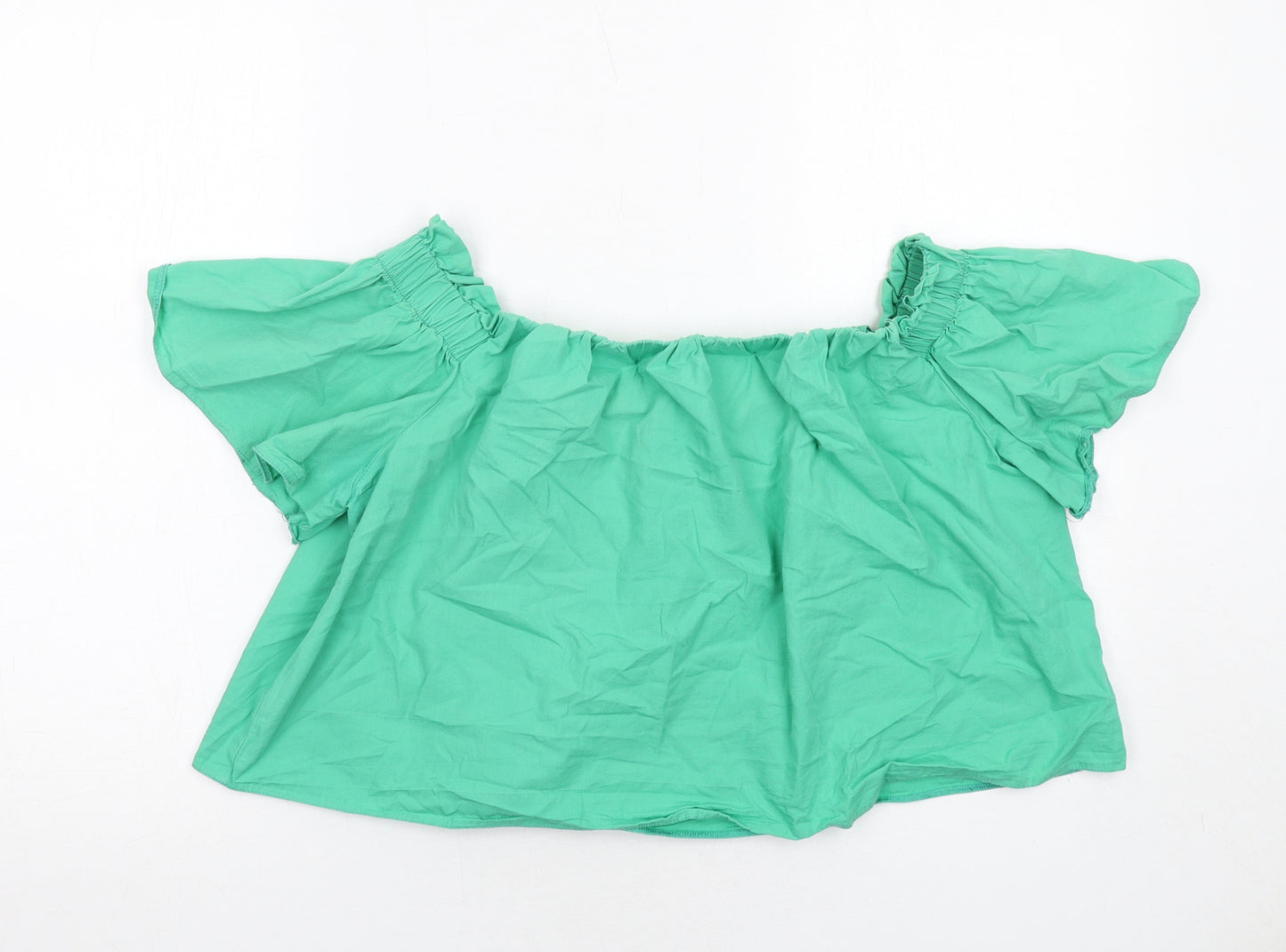 New Look Womens Green Cotton Basic Blouse Size 14 Off the Shoulder