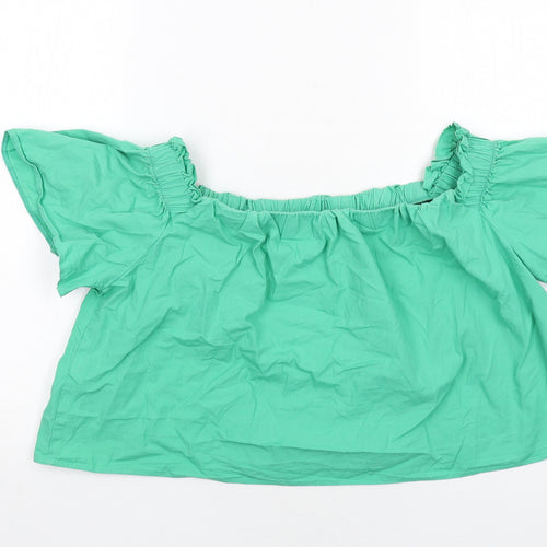 New Look Womens Green Cotton Basic Blouse Size 14 Off the Shoulder