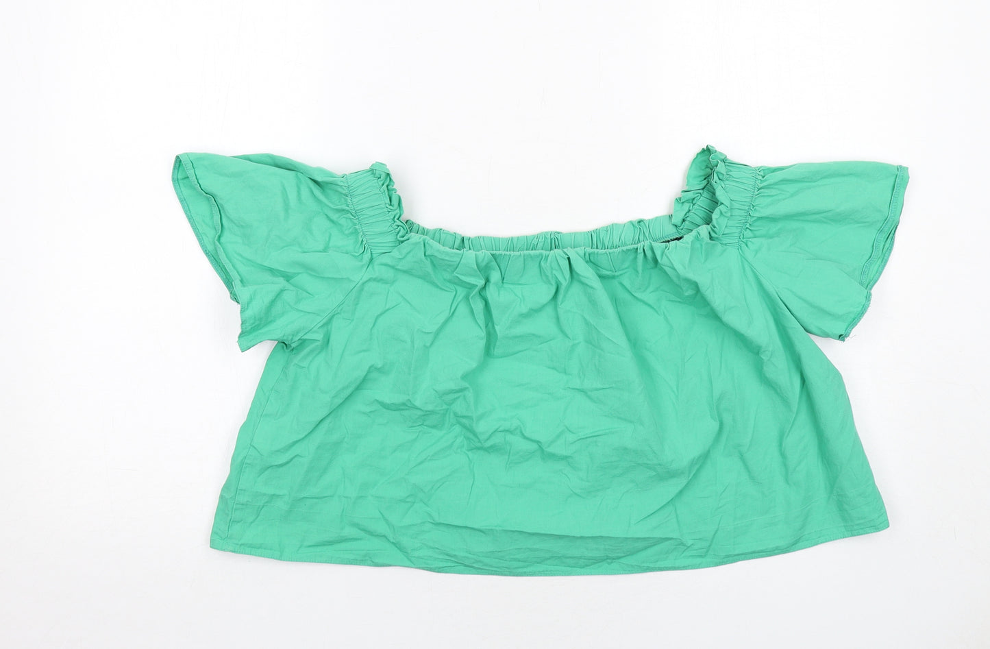 New Look Womens Green Cotton Basic Blouse Size 14 Off the Shoulder