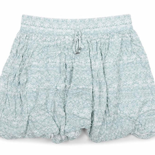 Marks and Spencer Womens Green Geometric Viscose Skater Skirt Size 10 Drawstring